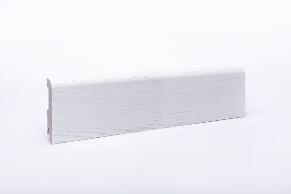 Massivholz-Sockelleiste 80mm mit abgerundeter Vorderkante - Eiche weiß lackiert