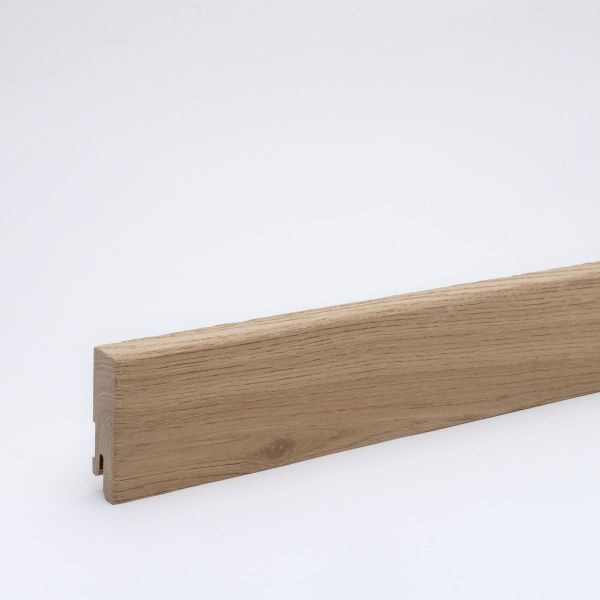 Battiscopa in legno massiccio con bordo anteriore smussato da 60 mm - rovere spazzolato grezzo