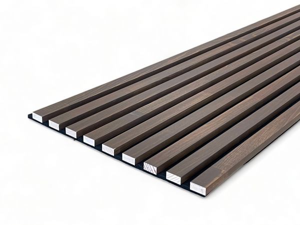 Muestras de paneles acústicos de madera maciza de pino - Marrón chocolate