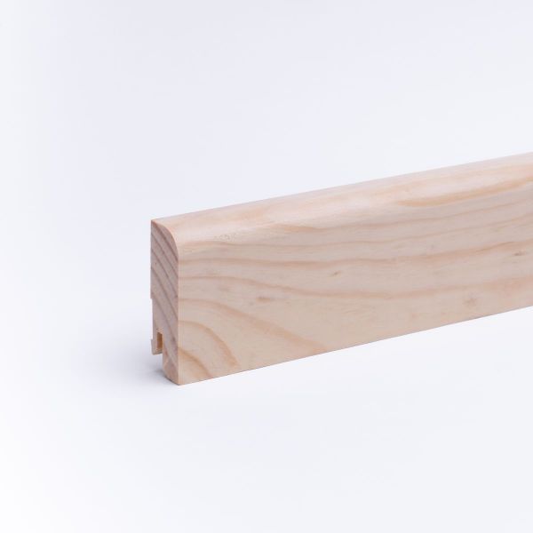 Plinthe en bois véritable avec arrondi bord avant 60mm pin laqué
