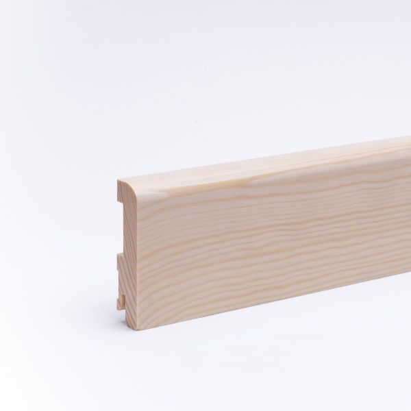 Plinthe en bois véritable avec arrondi bord avant 80mm pin laqué