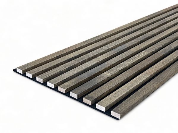 Muestra para paneles acústicos de madera maciza de roble natural - Gris Carbón