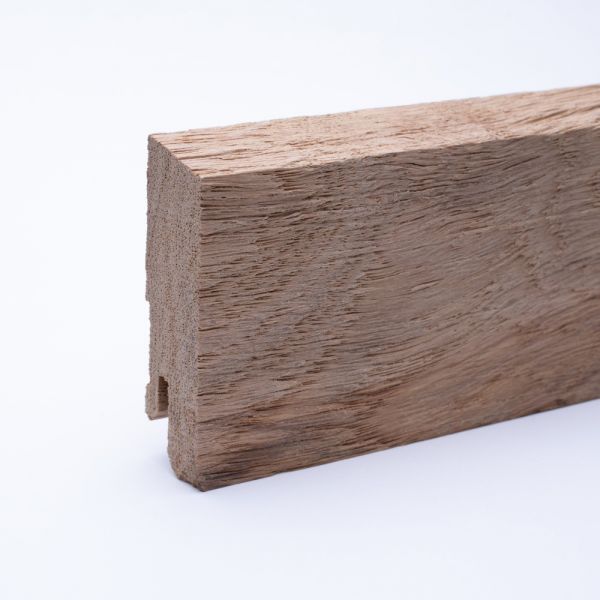 Massivholz Sockelleiste 60mm mit abgeschrägter Vorderkante - Eiche gebürstet roh