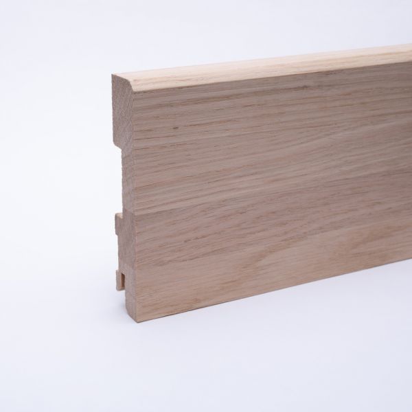 Massivholz-Sockelleiste Stab Design gefast 90 mm - Eiche roh
