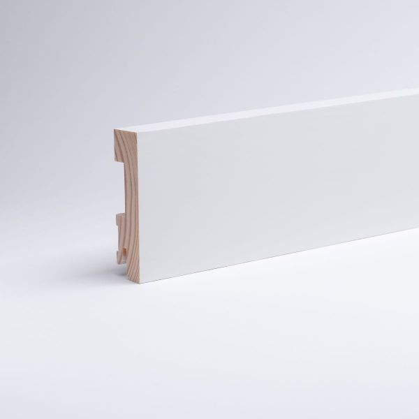 Plinthe en bois véritable carré 80mm opaque blanc laqué RAL 9010