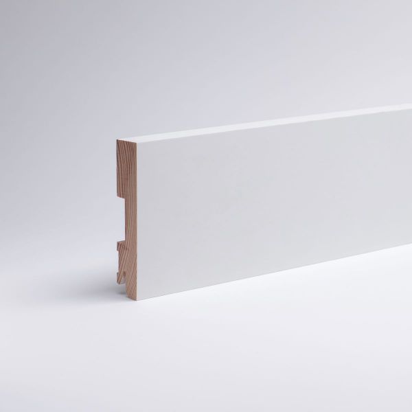 Plinthe en bois véritable carré 100mm opaque blanc laqué RAL 9010