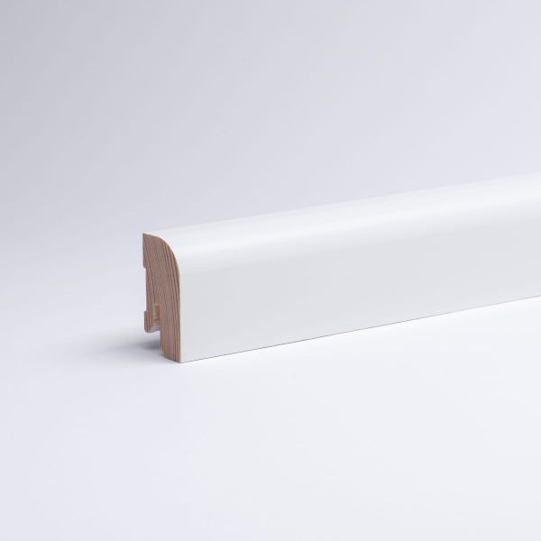 Massivholz-Sockelleiste 40mm Rundkante - Weiß RAL 9010