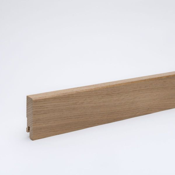 Rodapié de madera maciza 60mm canto frontal biselado - roble cepillado y barnizado